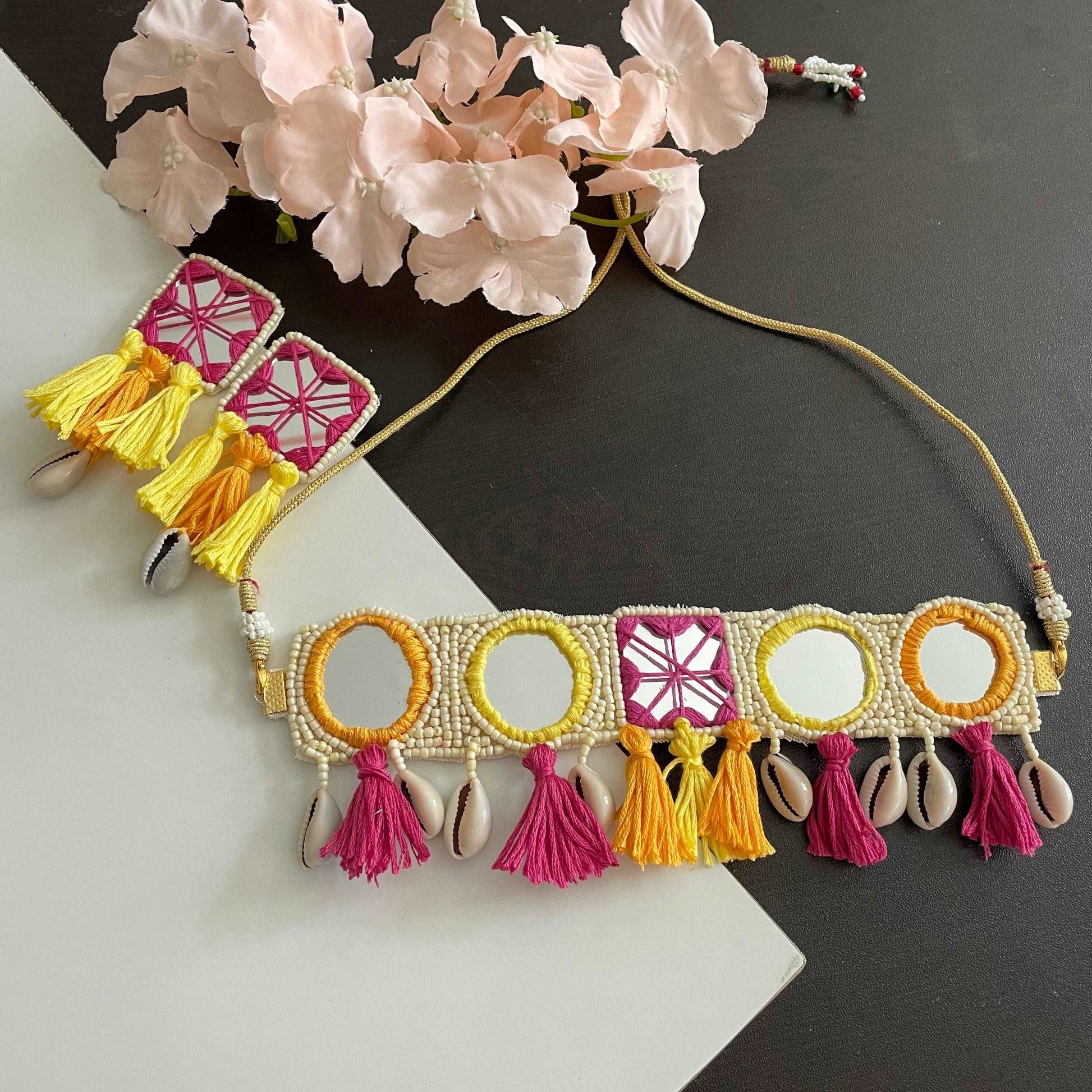 Boho mirror choker and earrings