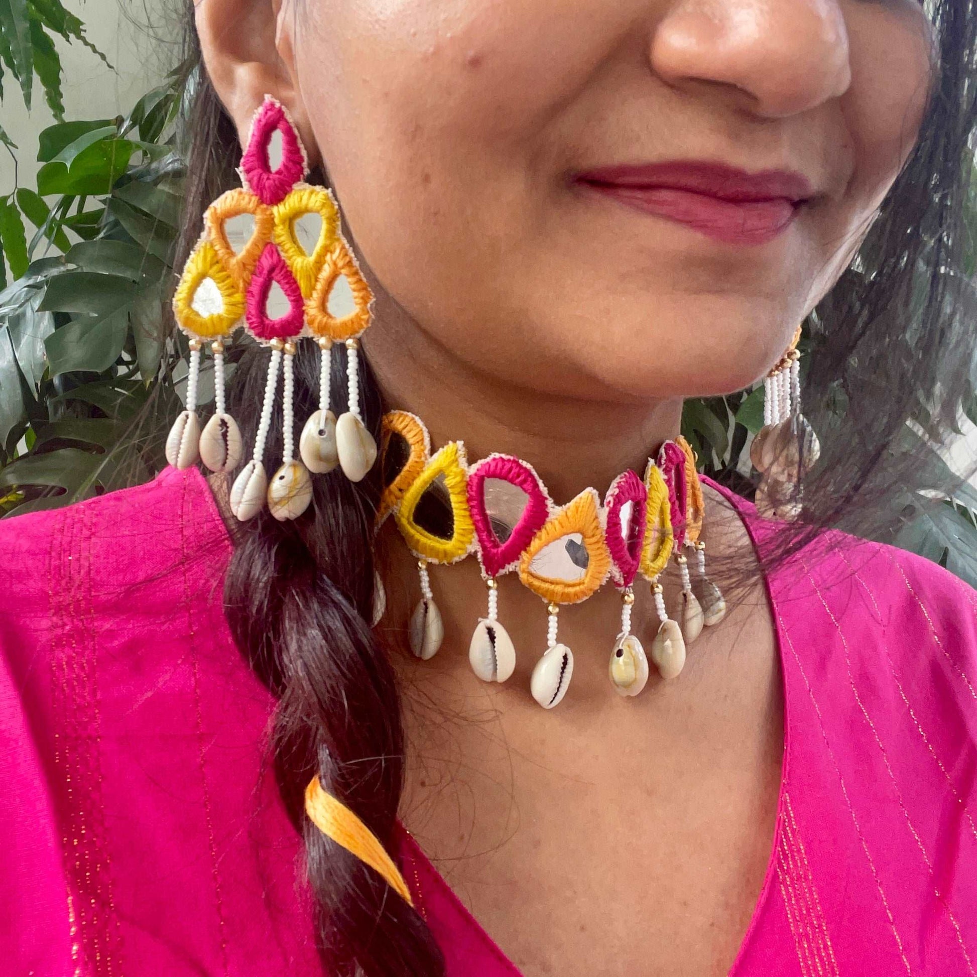 Boho mirror necklace set for Haldi / Mehendi