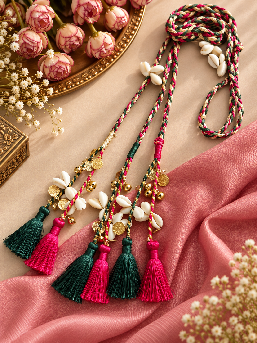 Pink and green boho shell parandi