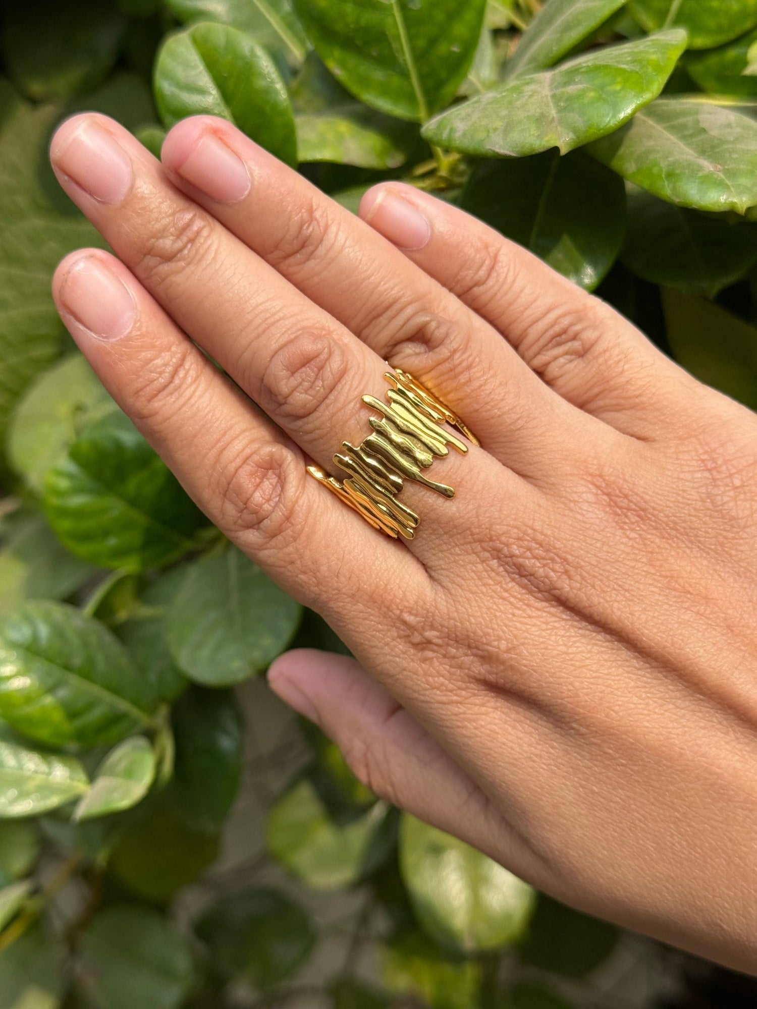 Abstract anti tarnish golden ring - Kalakari