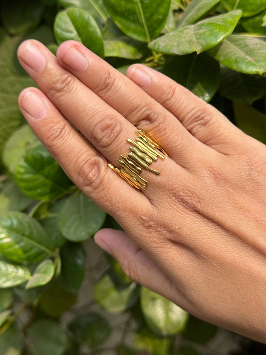 Abstract anti tarnish golden ring - Kalakari