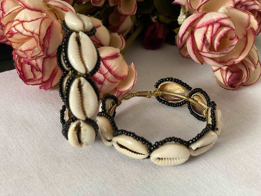 Black beaded shell hoops - Kalakari