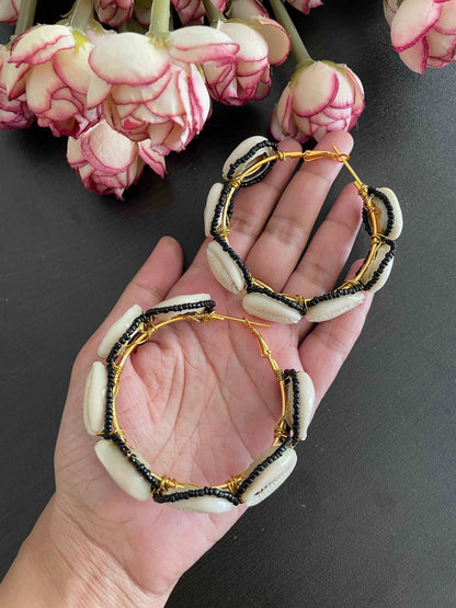 Black beaded shell hoops - Kalakari