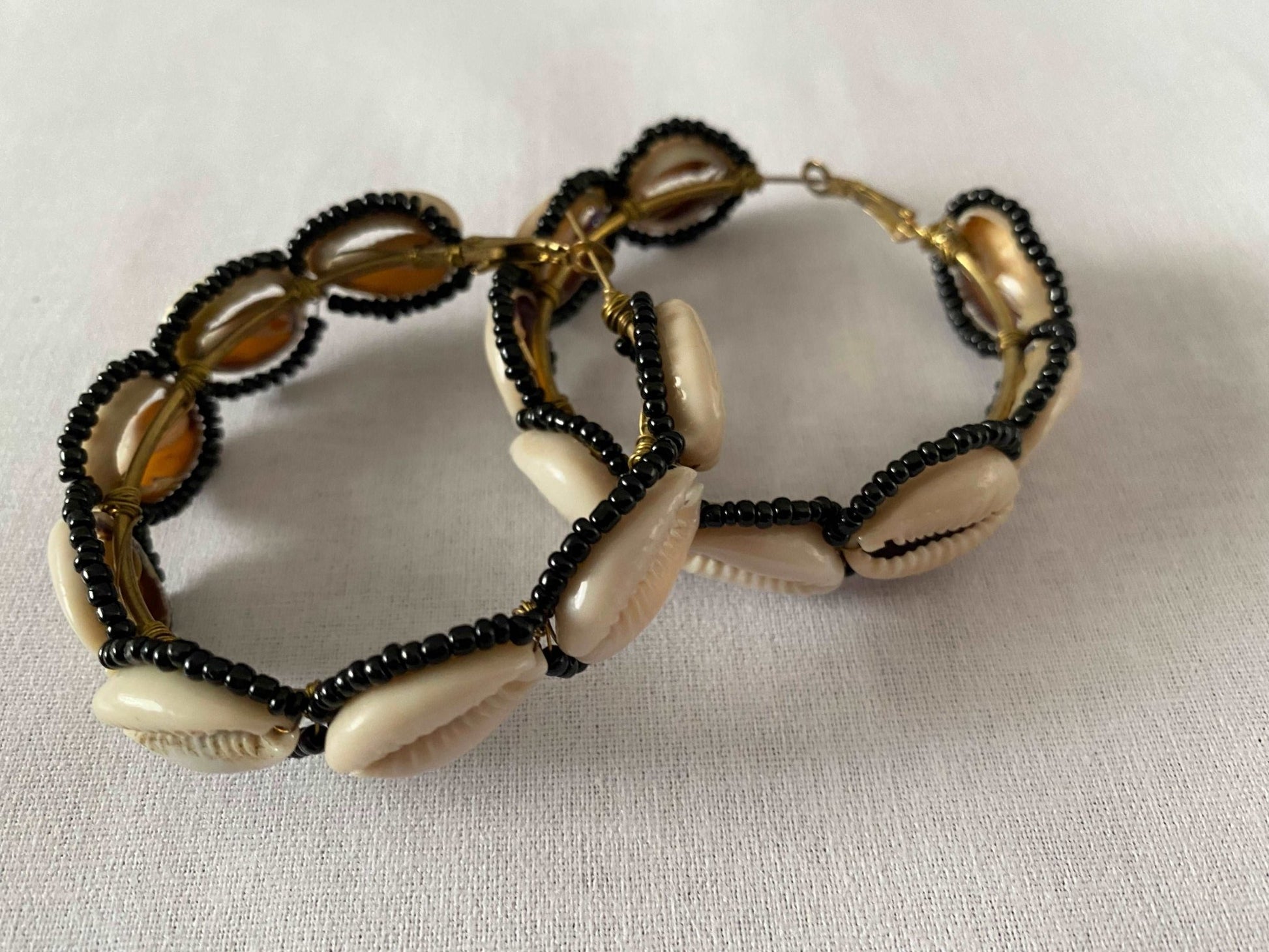 Black beaded shell hoops - Kalakari