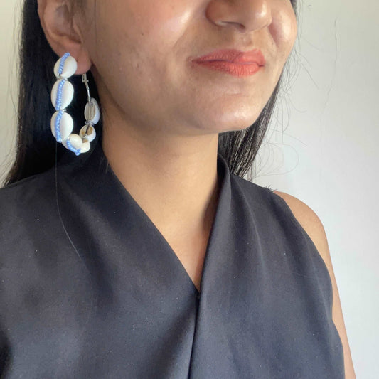 Blue beaded shell earrings - Kalakari