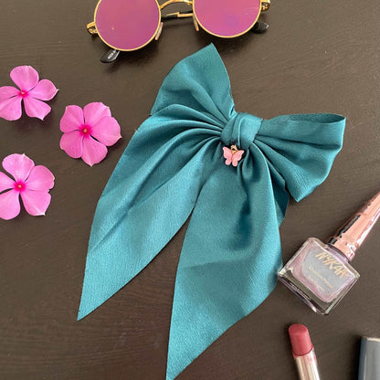 Blue satin hair bow - Kalakari