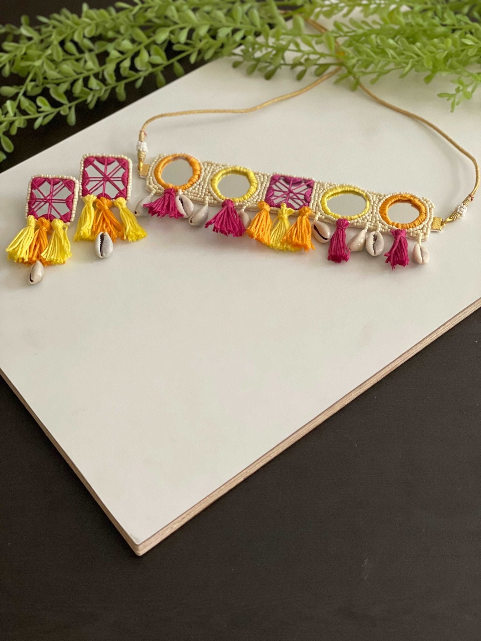 Boho mirror choker and earrings - Kalakari