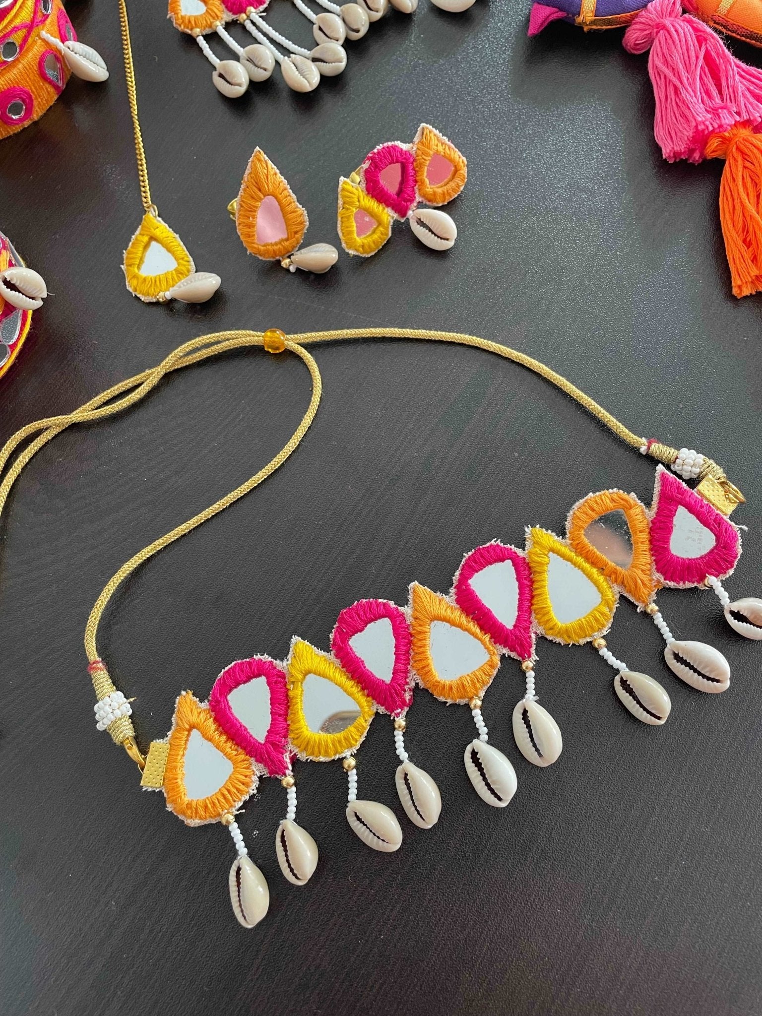 Boho mirror necklace set for Haldi / Mehendi - Kalakari