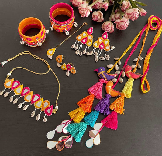 Boho mirror necklace set for Haldi / Mehendi - Kalakari