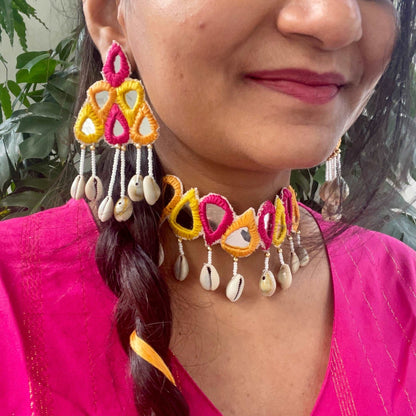 Boho mirror necklace set for Haldi / Mehendi - Kalakari