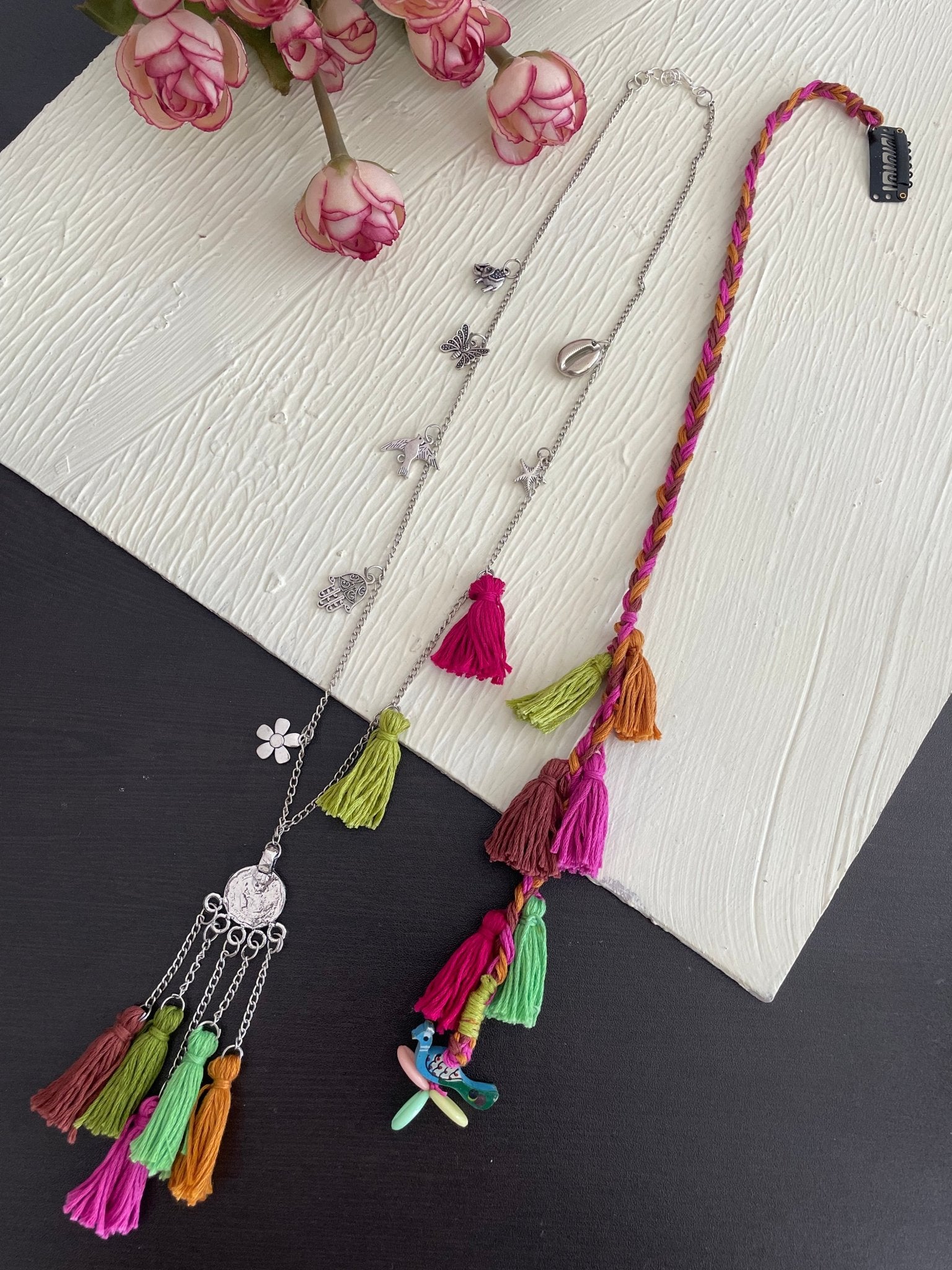Combo of boho necklace and hair accessory - Kalakari
