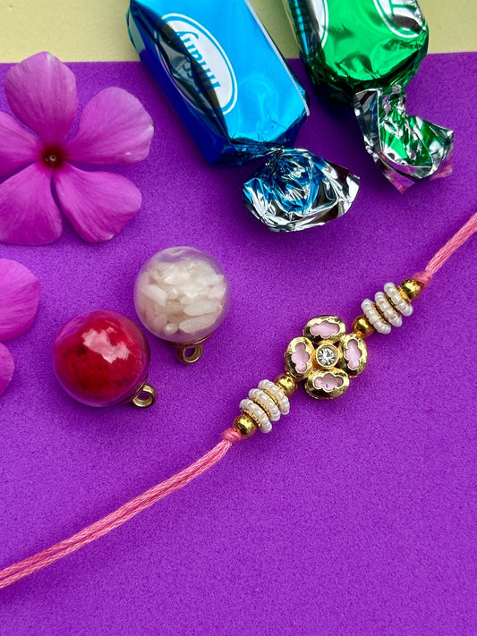 Floral pink kundan rakhi - Kalakari