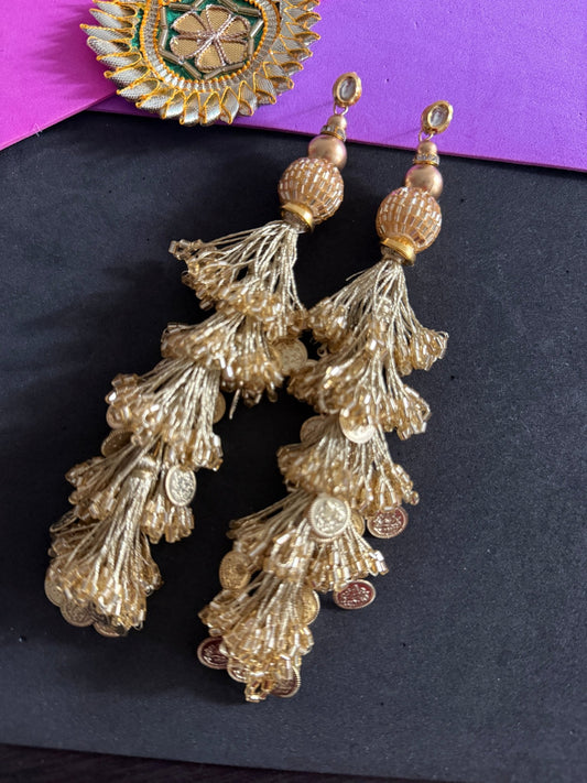 Golden aura statement danglers - Kalakari