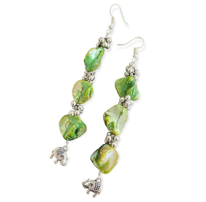 Green and silver MOP danglers - Kalakari