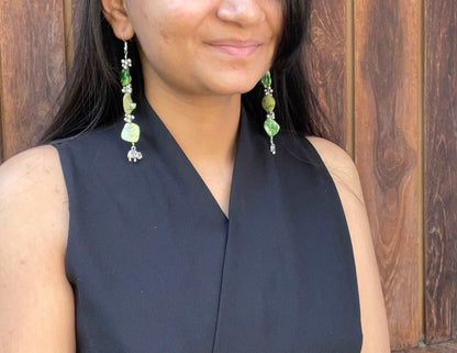 Green and silver MOP danglers - Kalakari