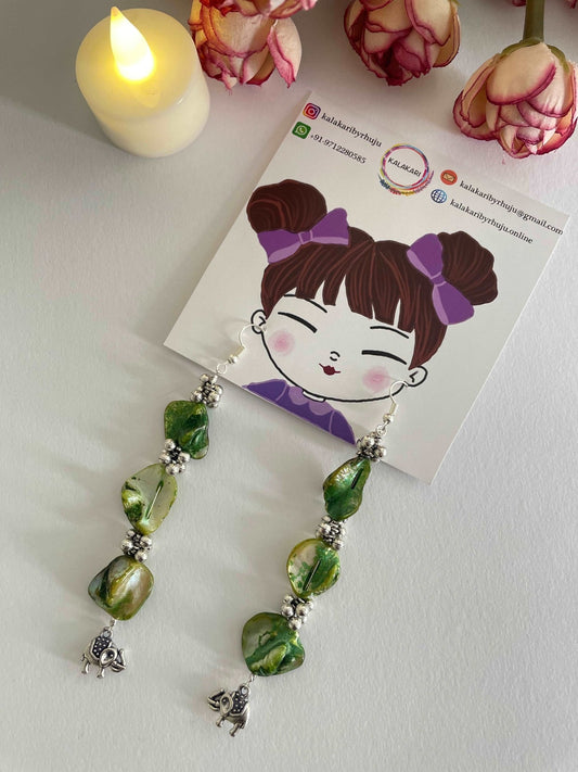 Green and silver MOP danglers - Kalakari