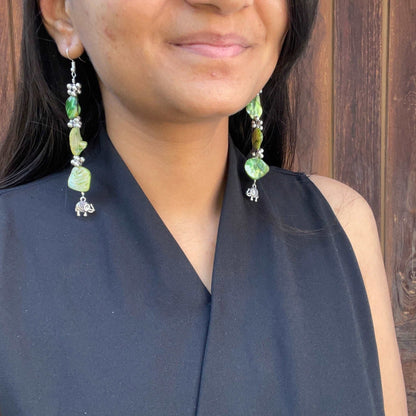 Green and silver MOP danglers - Kalakari