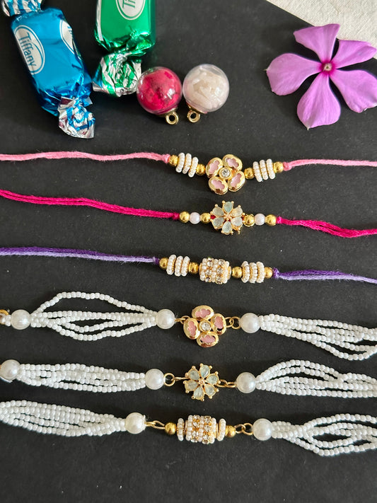 Set of 3 kundan rakhi and lumba