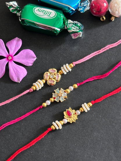 Set of 3 floral kundan rakhi