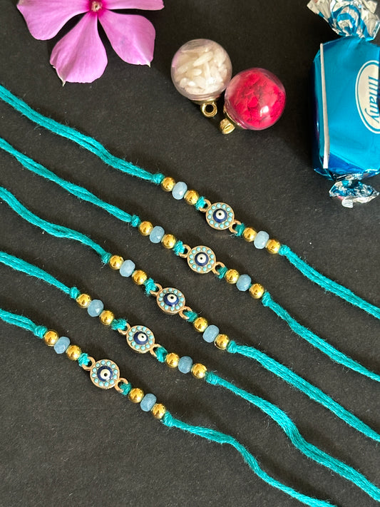 Set of 5 dainty evil eye rakhi