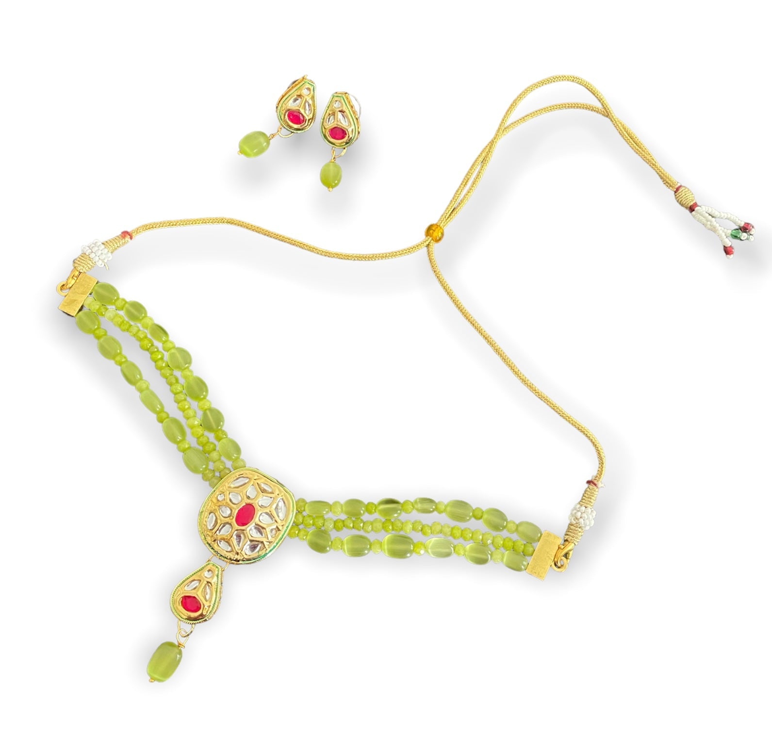 Kundan choker with green onyx beads - Kalakari