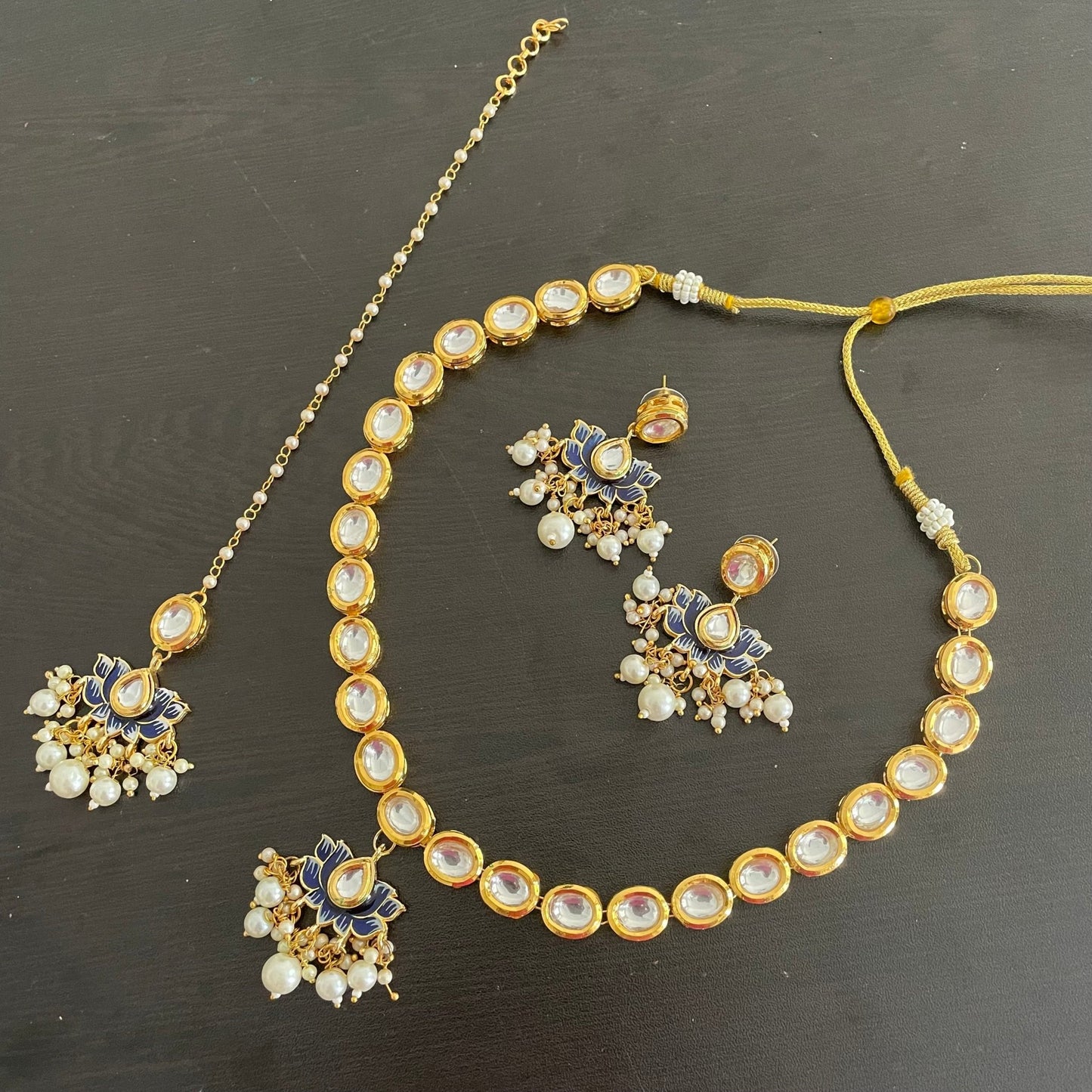 Kundan necklace with lotus pendant - Kalakari
