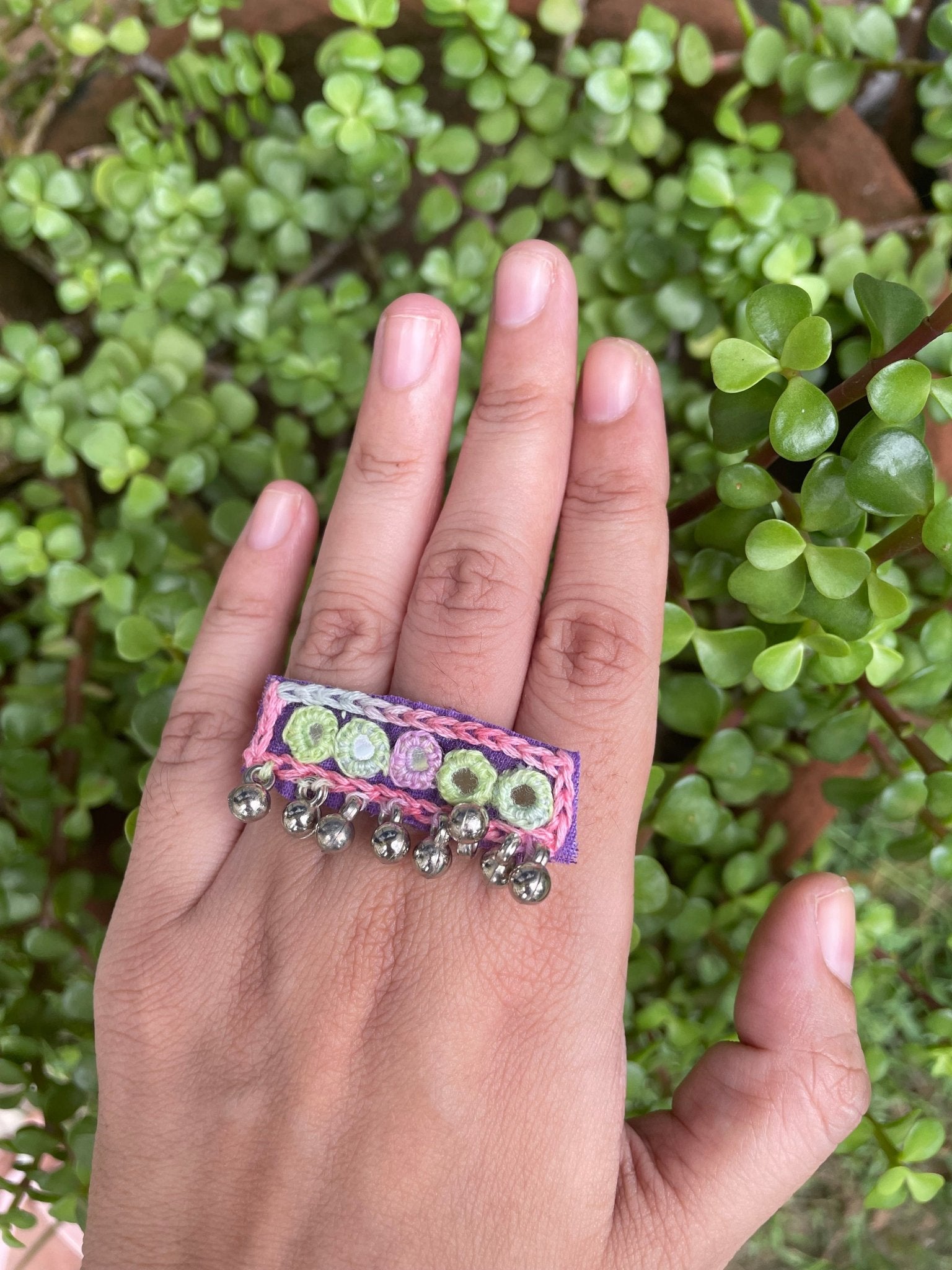 Kutchi work pastel ring and bracelet - Kalakari