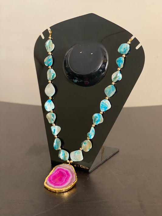 MOP and agate stone statement necklace - Kalakari