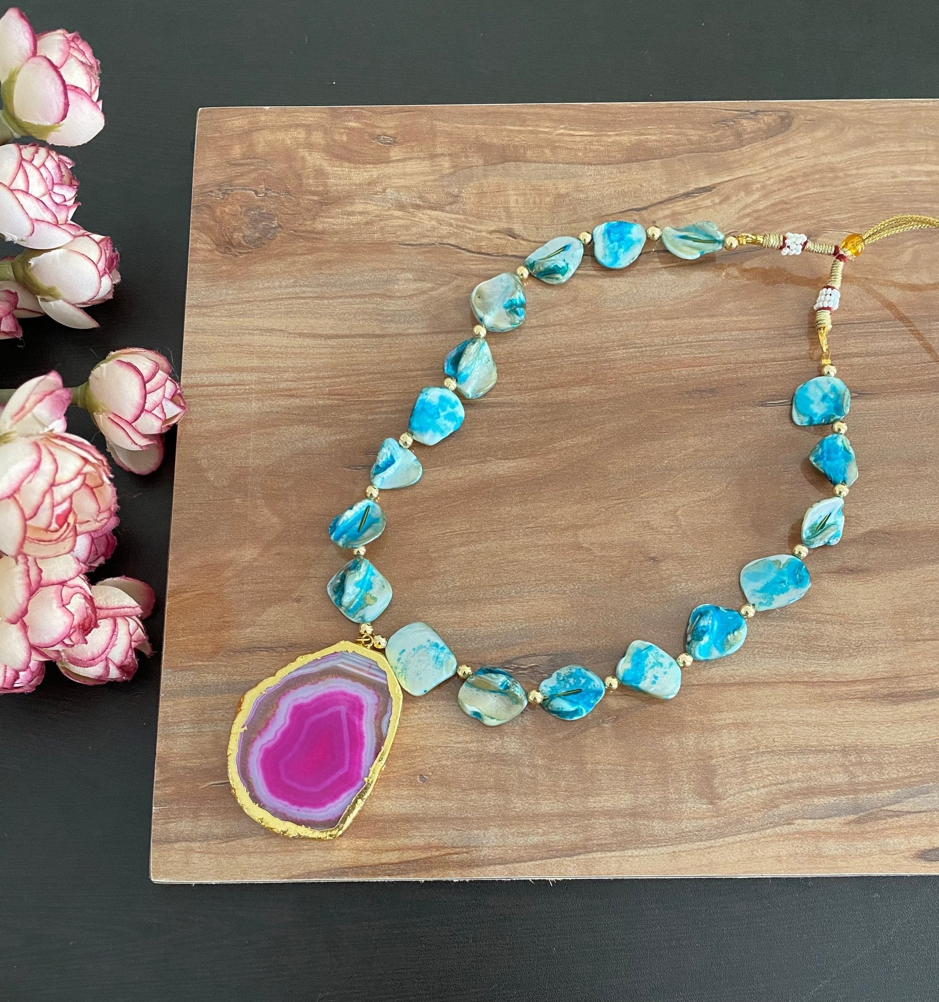 MOP and agate stone statement necklace - Kalakari