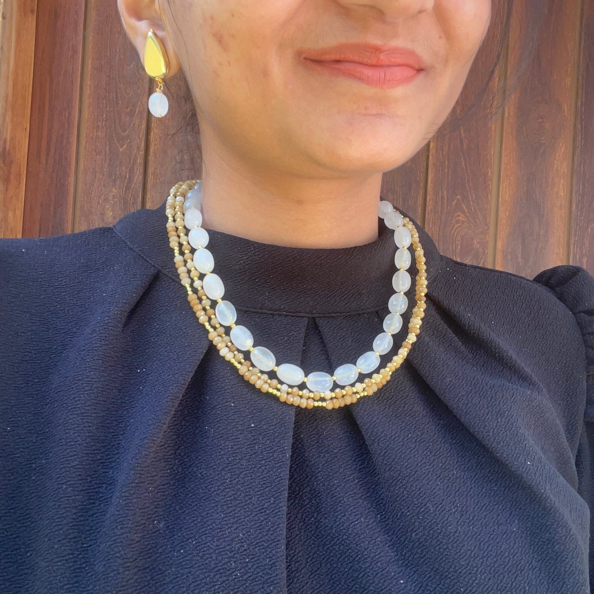 Opal and onyx layered necklace - Kalakari