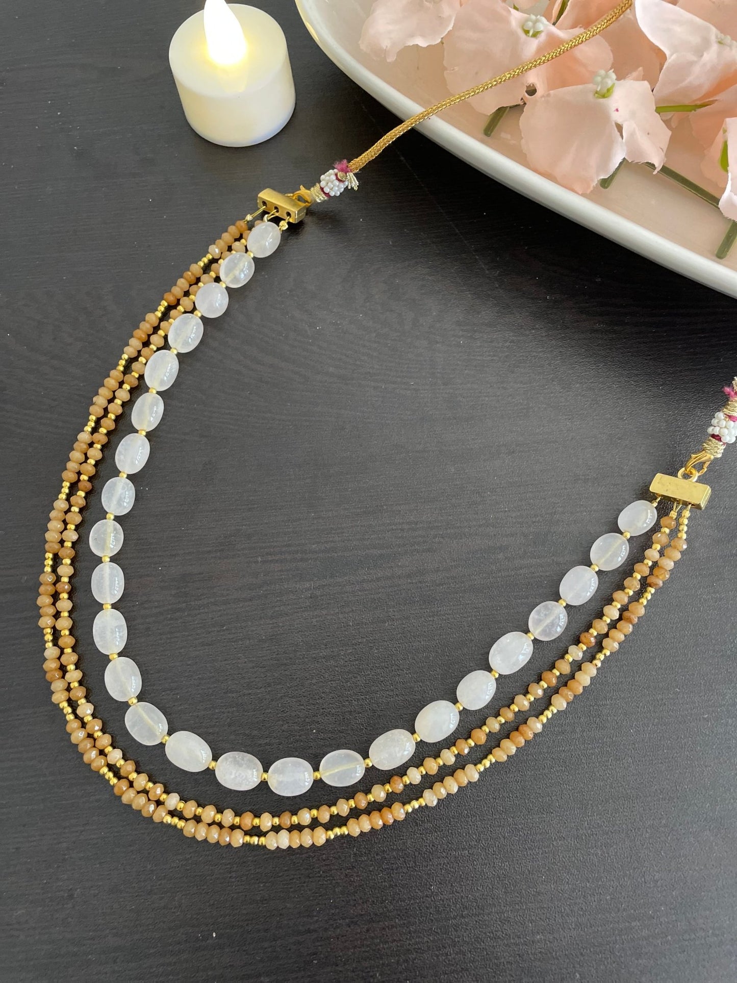 Opal and onyx layered necklace - Kalakari