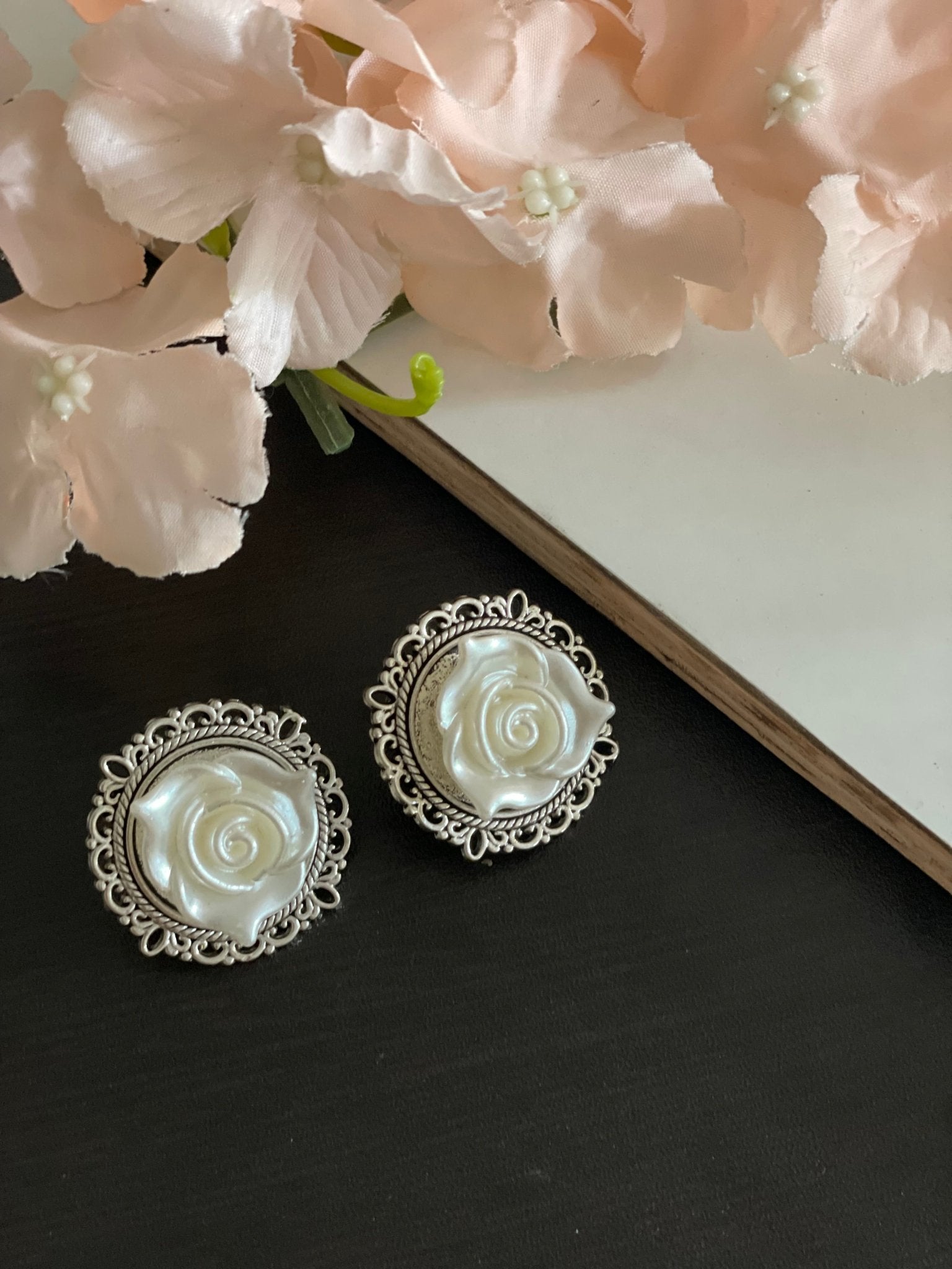 Oxidized rose studs - Kalakari