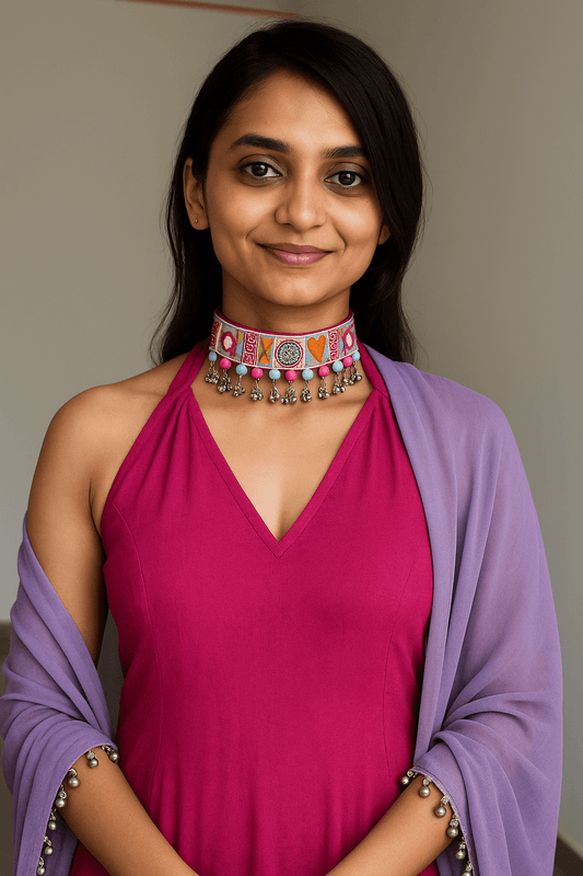 Pastel kutchi necklace - Kalakari