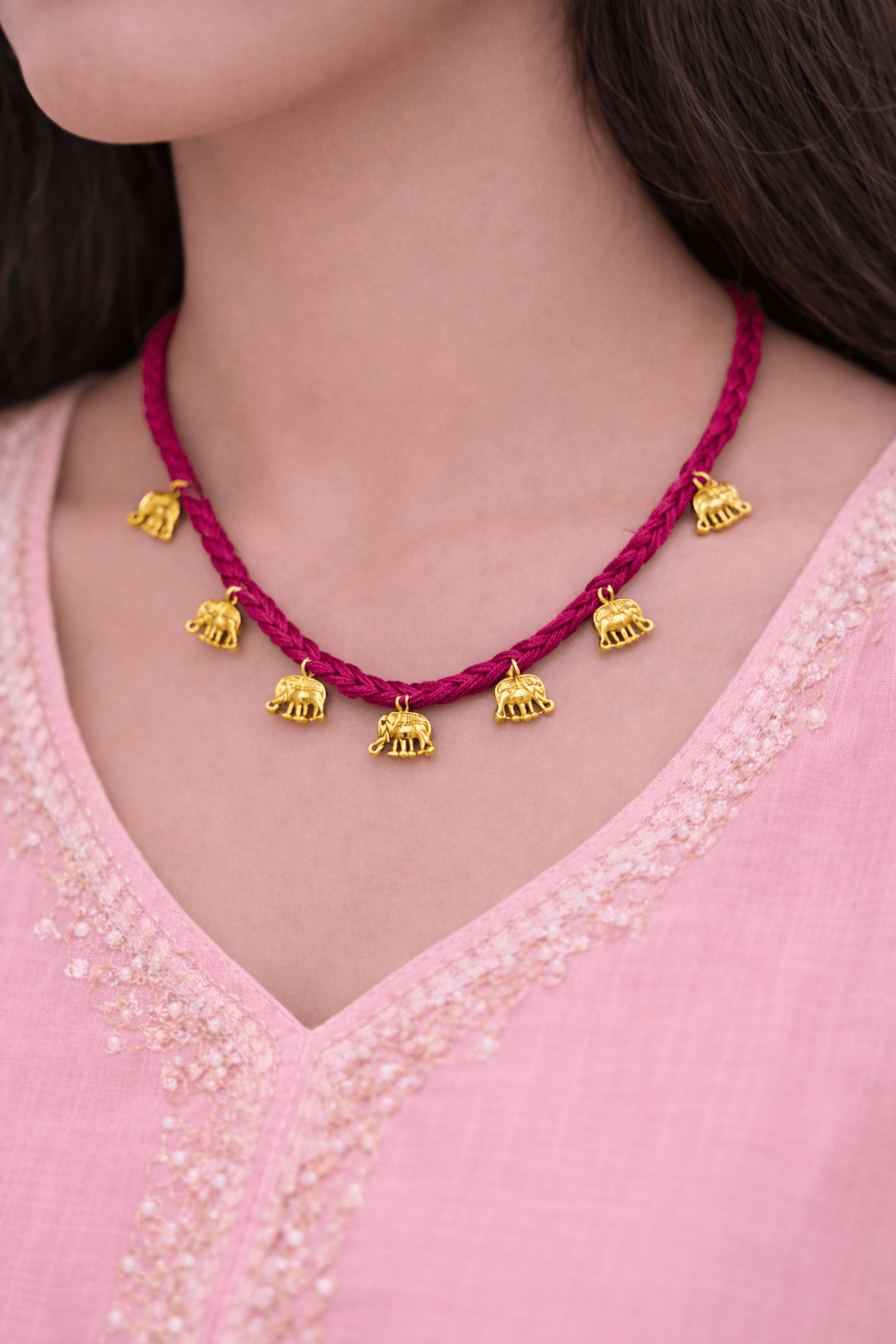 Pink elephant necklace - Kalakari
