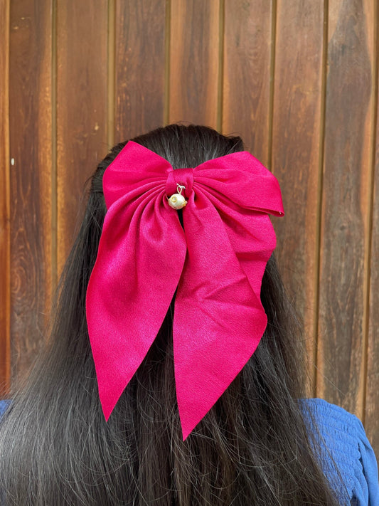 Pink satin hair bow - Kalakari