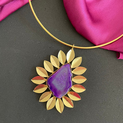 Purple agate stone floral hasli - Kalakari