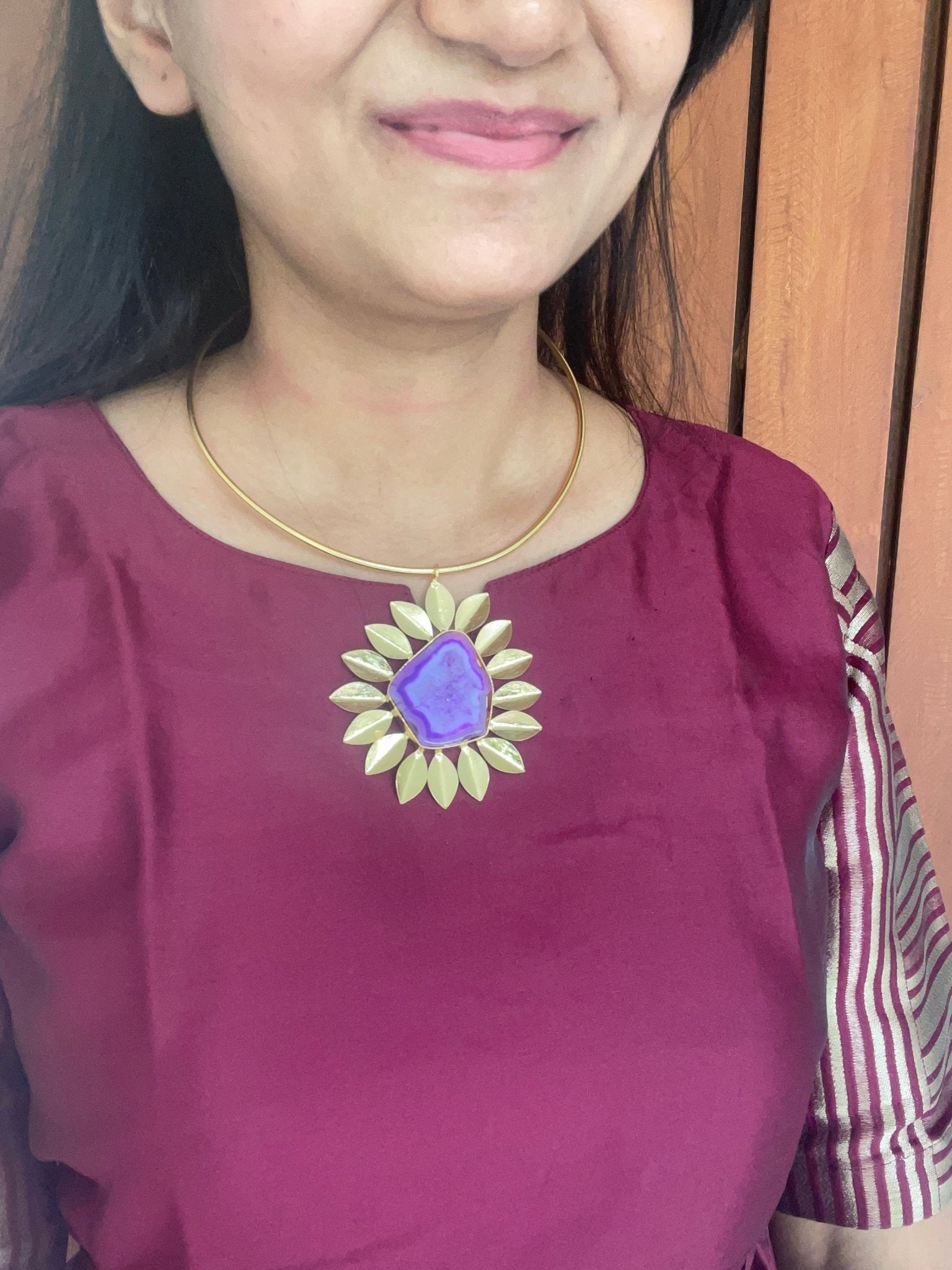 Purple agate stone floral hasli - Kalakari