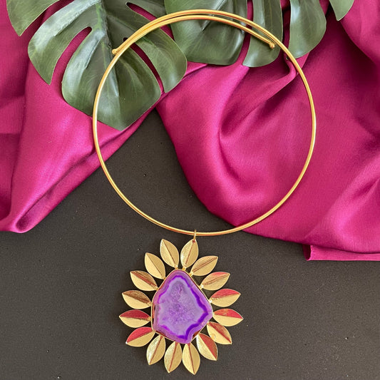 Purple agate stone floral hasli - Kalakari