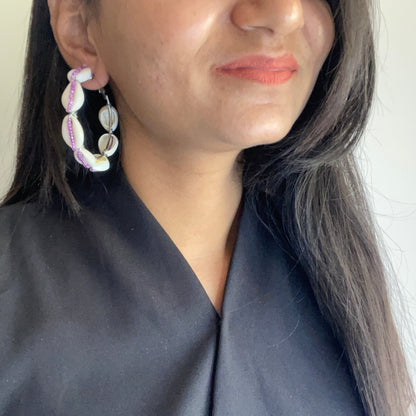 Purple beaded shell hoops - Kalakari