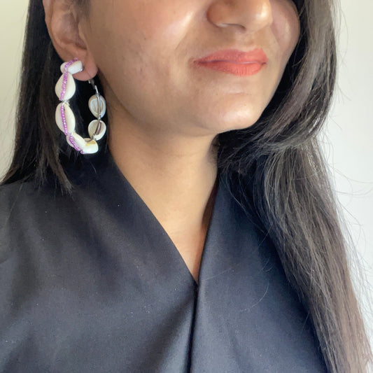 Purple beaded shell hoops - Kalakari
