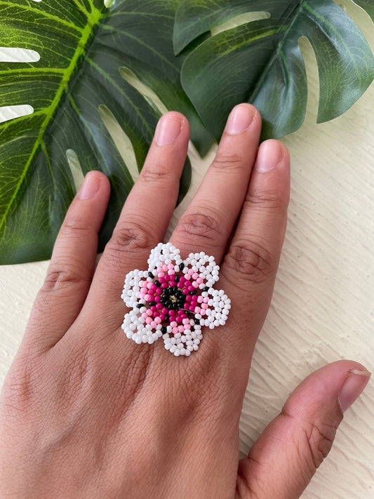 Quirky beaded floral ring - Kalakari