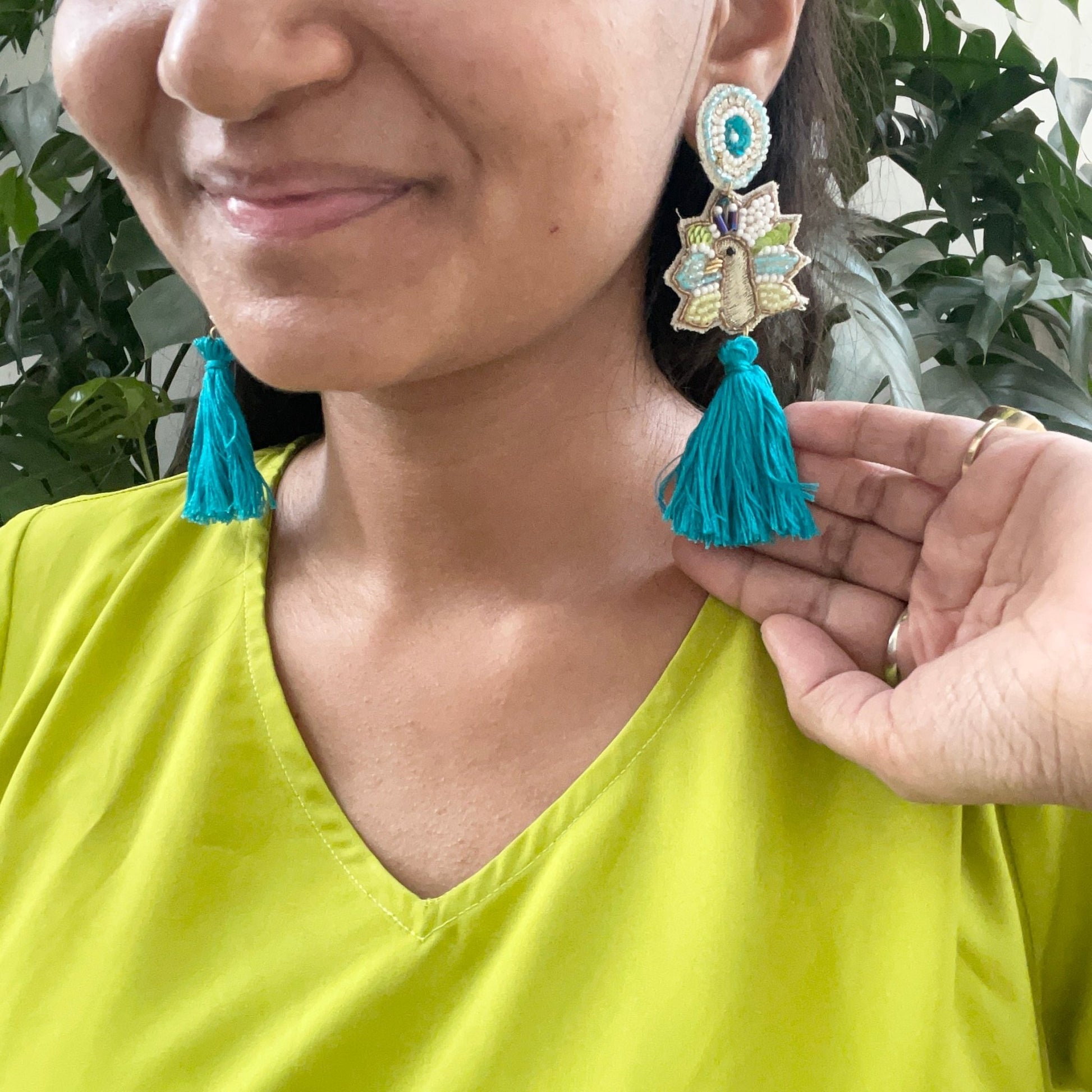 Quirky zardosi work peacock danglers - Kalakari