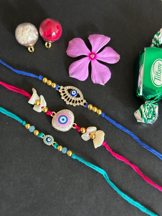 Set of 3 designer evil eye rakhi - Kalakari