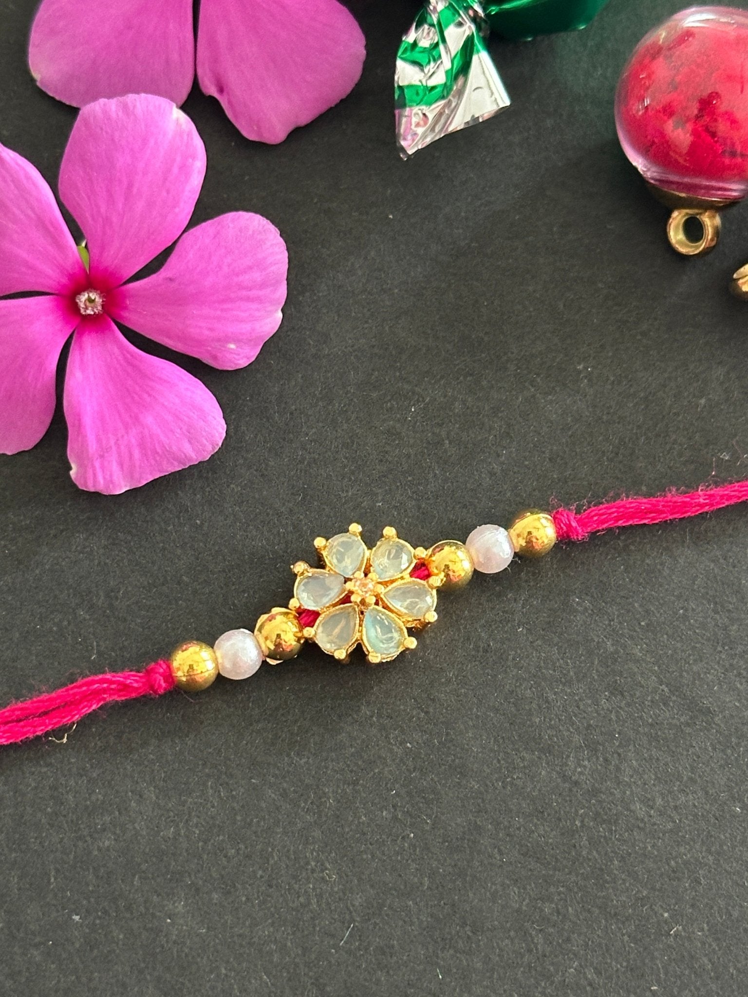 Set of 3 floral kundan rakhi - Kalakari