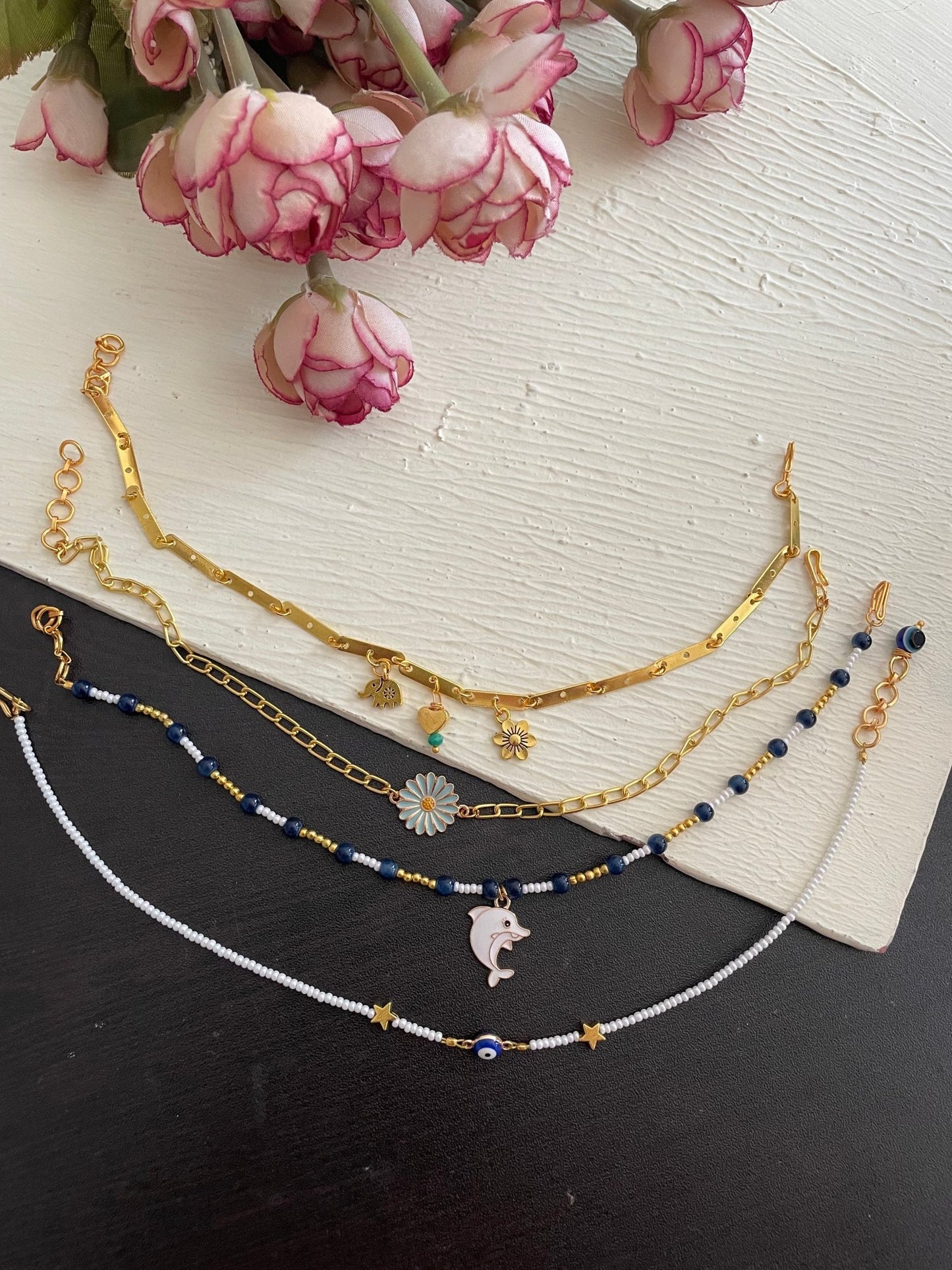 Set of 4 dainty anklets - Kalakari