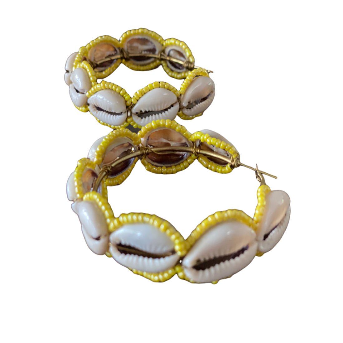 Yellow beaded shell earrings - Kalakari